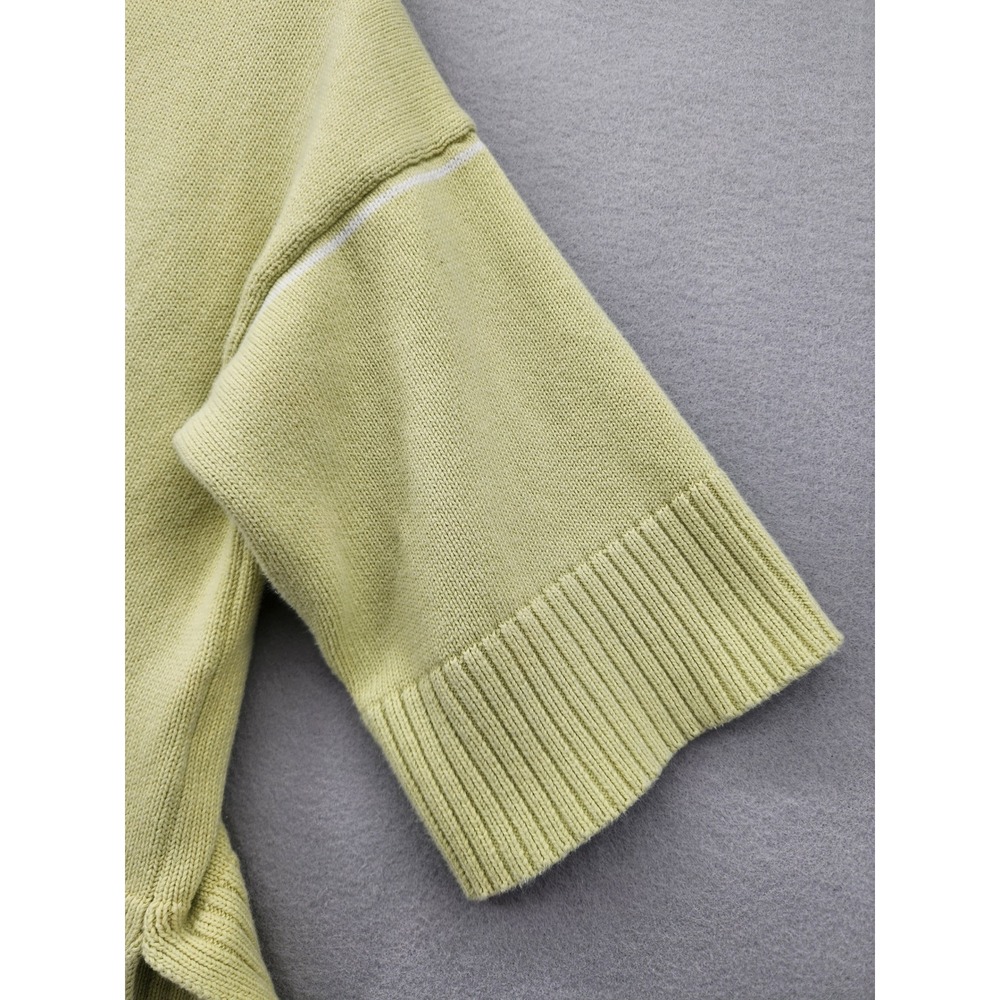DKNY Jeans XS Cropped Knit Sweater Lime Green Logo Short Sleeve V-Neck Top - Picture 7 of 15